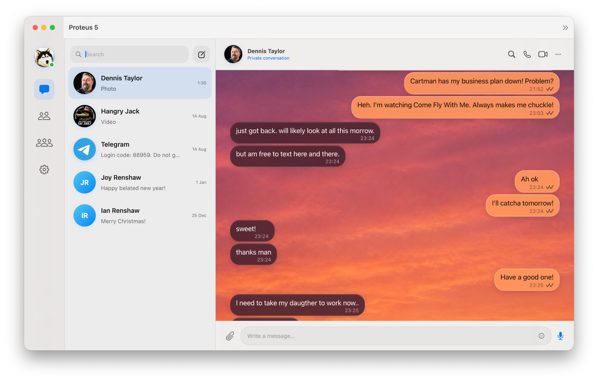 Blaze Message View shown in a Proteus 5 conversation