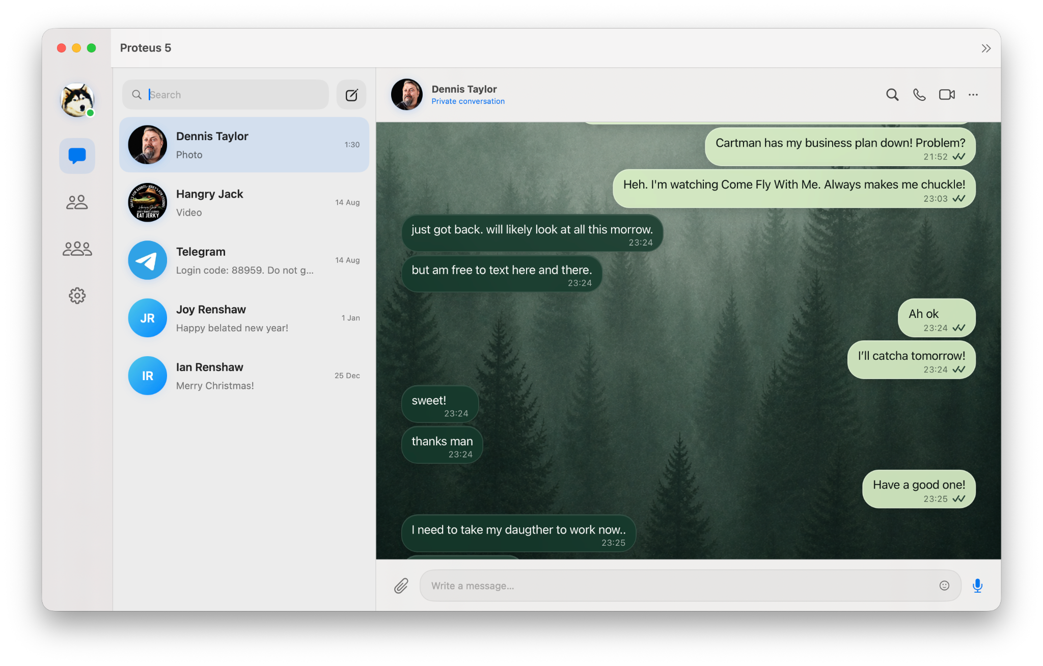 Forest Message View shown in a Proteus 5 conversation